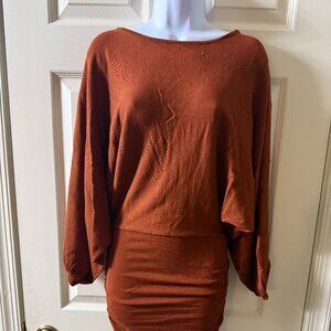 AKIRA Brown Knit Dolman Sleeve Bodycon Mini Dress Small Rouched NWT
